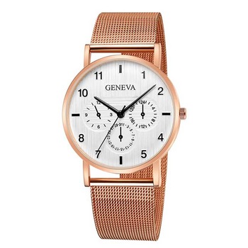 Ceas Geneva Unisex Quartz Casual Elegant Rosegold-alb, PN999502RAB, curea din metal (mesh), afisaj Analog Ceas Geneva Unisex Quartz Casual Elegant Rosegold-alb, PN999502RAB, curea din metal (mesh), afisaj Analog