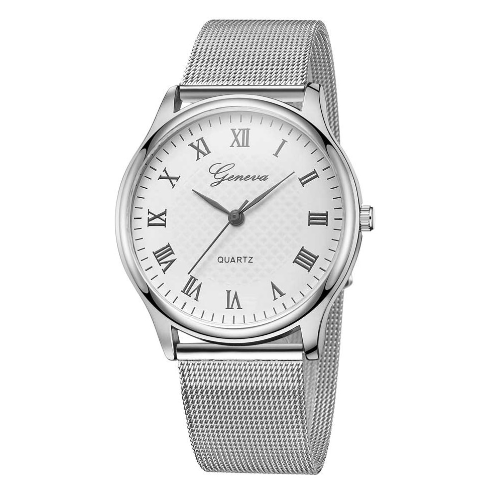 Ceas Geneva Unisex Quartz Casual Elegant Silver-alb, PN999430SAB, curea din metal (mesh), afisaj Analog