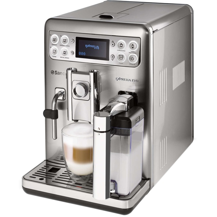 Espressor automat Saeco Exprelia HD8858/01, 1400W, 15 bar, 1.5 l, recipient lapte 0.5 l, Argintiu