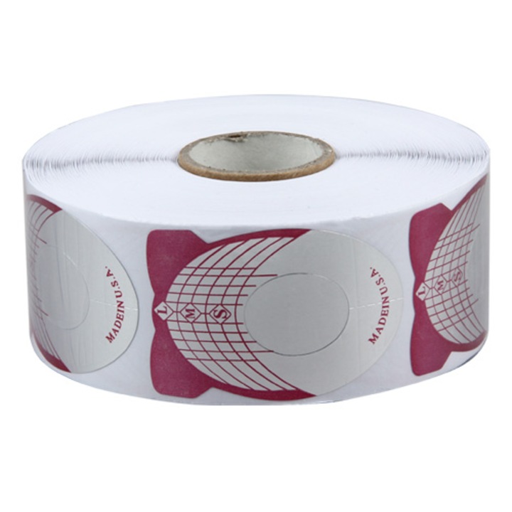 Rola cu 500 de sabloane pentru constructie unghii, MoonbasaNails, 001, Visiniu/Argintiu