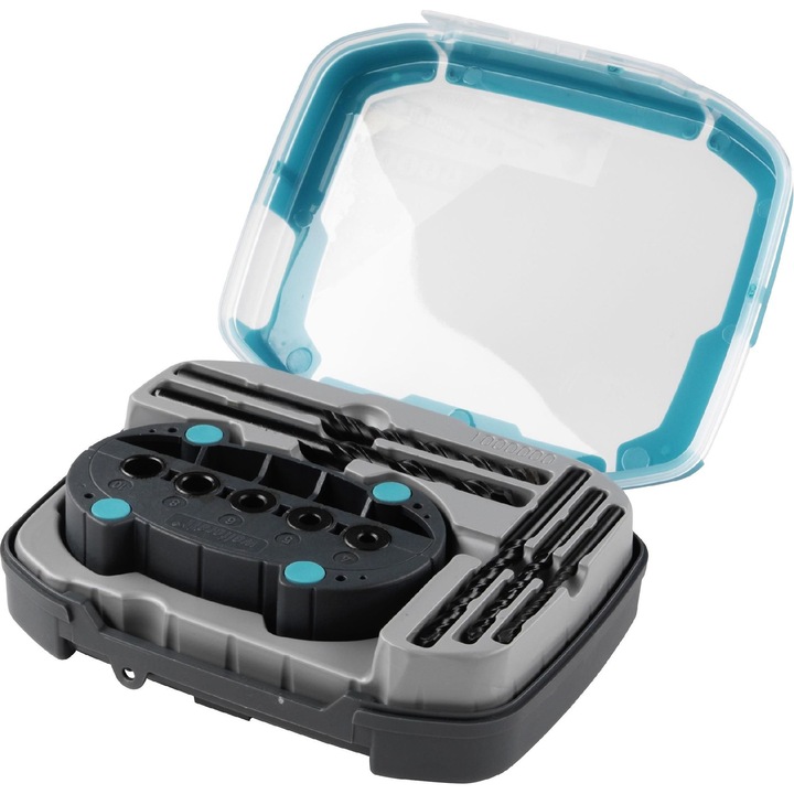 Set 5 burghie cu ghidaj de gaurire, Wolfcraft, Universal, 4-10 mm, Negru/Transparent