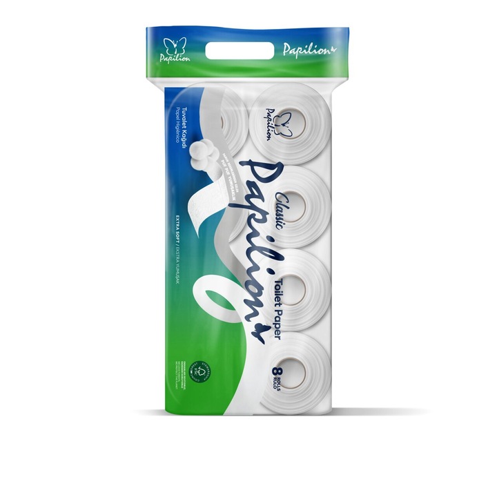 Hartie Igienica Papilion, 2 straturi, 8 role