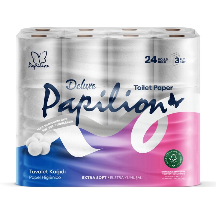 Hartie Igienica Papilion 24 Role, 3 Straturi