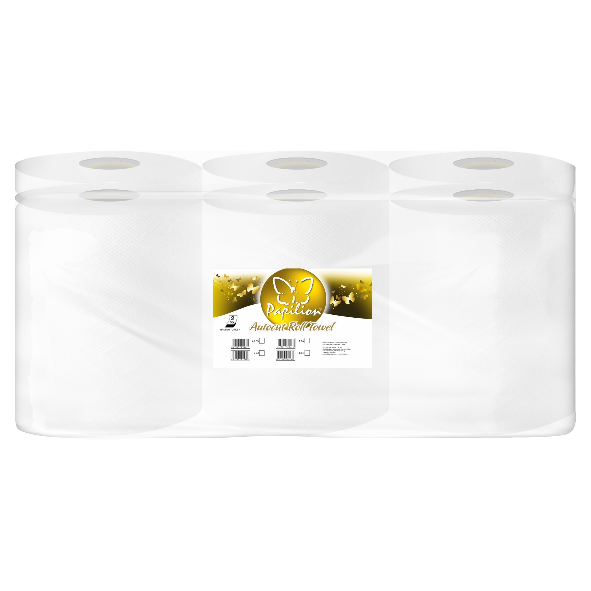 Prosop Hartie Papilion Center Feed, derulare centrala, 2 straturi, portionata, 24.5 x 22.5 cm, 6 bucati, 4 kg, 90 m