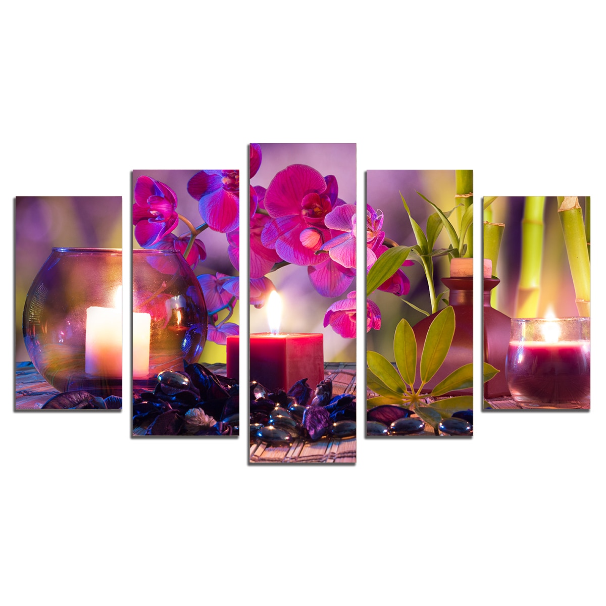 Set Tablouri Multicanvas 5 Piese, Compozitie Zen violet, 158х90 cm