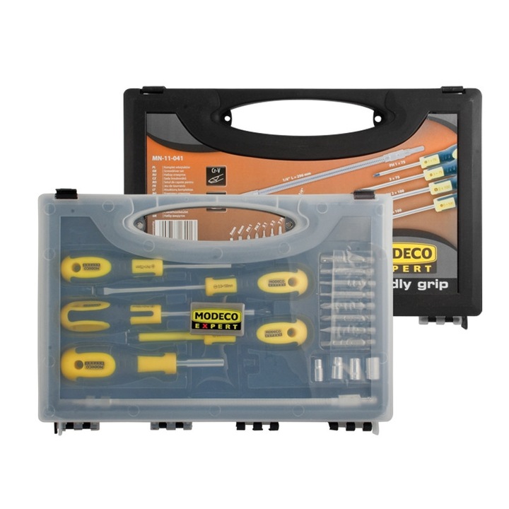 Комплект 18 отвертки, Modeco, Жълт/Черен