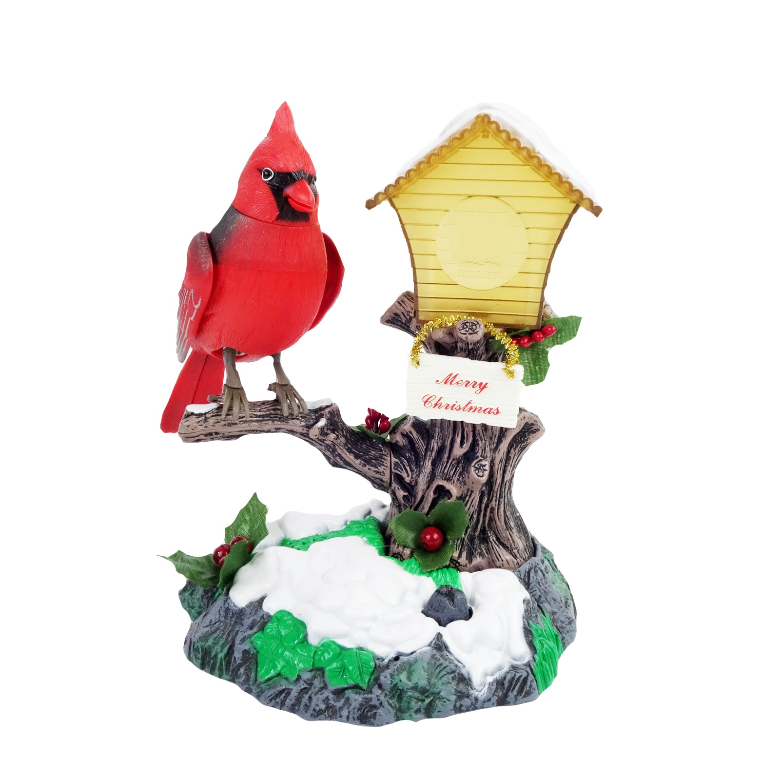 Decoratiune din pvc cu papagal, muzica de Craciun si luminite, rosu, 20 cm