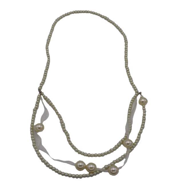 Colier trendy dama din perle si o panglica, D&J Exclusive, ivory