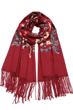 Esarfa pentru femei, imitatie casmir, sezon rece, cu broderie, NK18DKRD Rosu inchis Esarfa pentru femei, imitatie casmir, sezon rece, cu broderie, NK18DKRD Rosu inchis