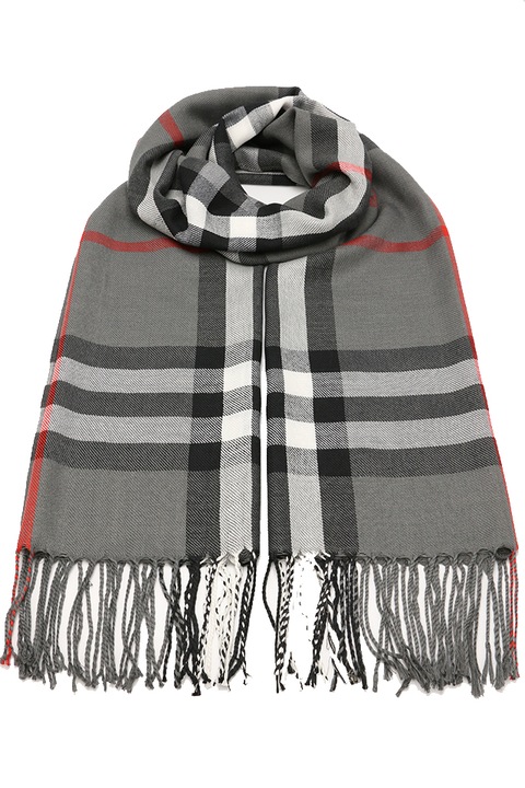 Esarfa pentru femei, sezon rece, in carouri, cu franjuri, B036DKGY Gri inchis