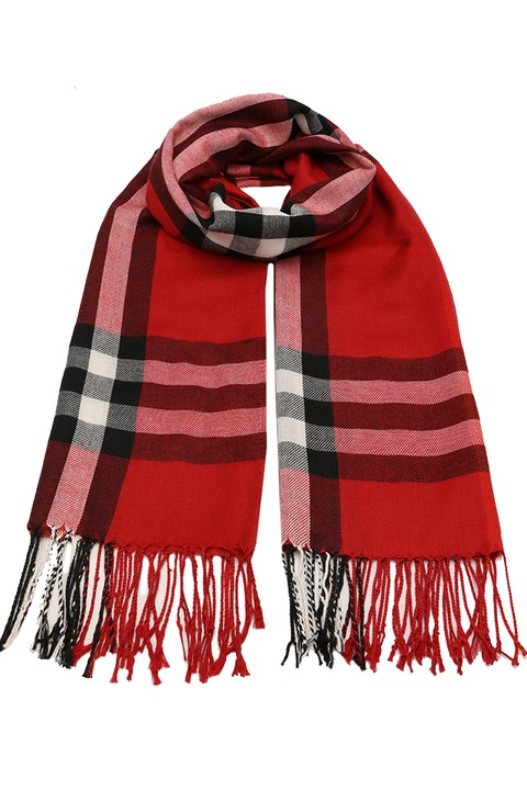 ROCS B036RD vékony sál, nőknek, őszi-tavaszi szezonra, kockás, rojtos, piros