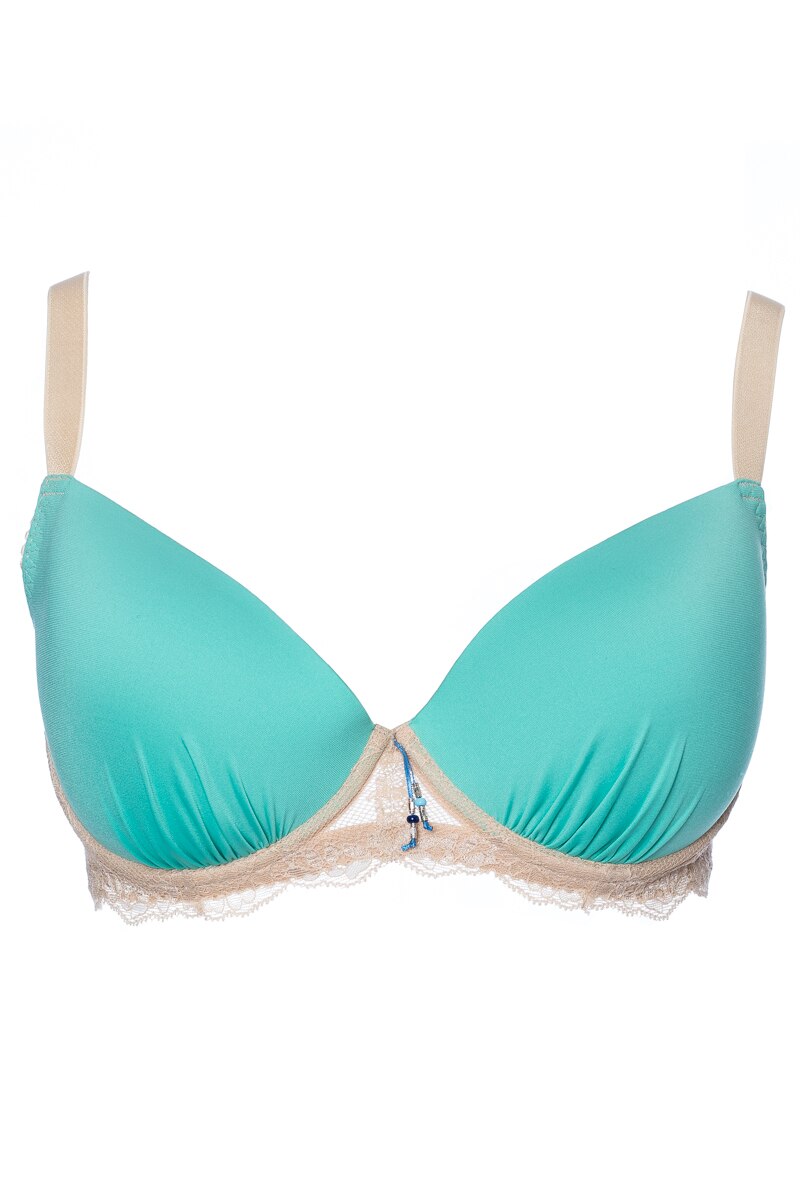 Sutien cu burete subtire si dantela din colectia frantuzeasca de Lux, Bon-Bon Flower Power, Verde pastel