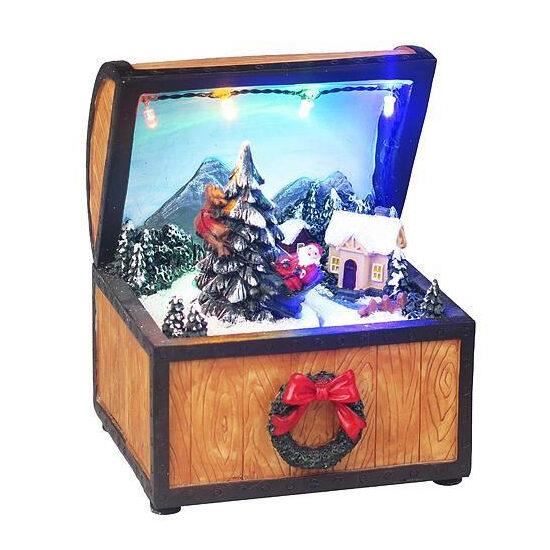 Decoratiune Craciun, Cufar cu led, 10x10x13 cm