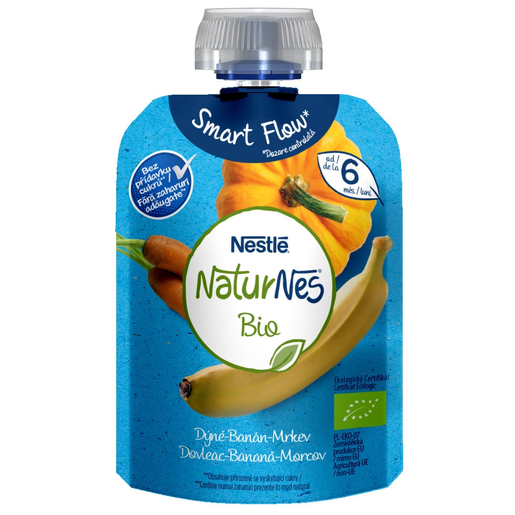 Piure BIO Nestle Naturnes cu dovleac, banana si morcov, 90g, de la 6 luni