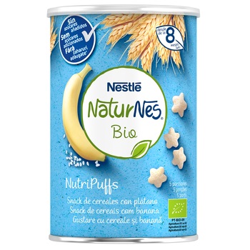 Snack din cereale BIO NaturNes NutriPuffs cu banana 35g, de la 8 luni Snack din cereale BIO NaturNes NutriPuffs cu banana 35g, de la 8 luni