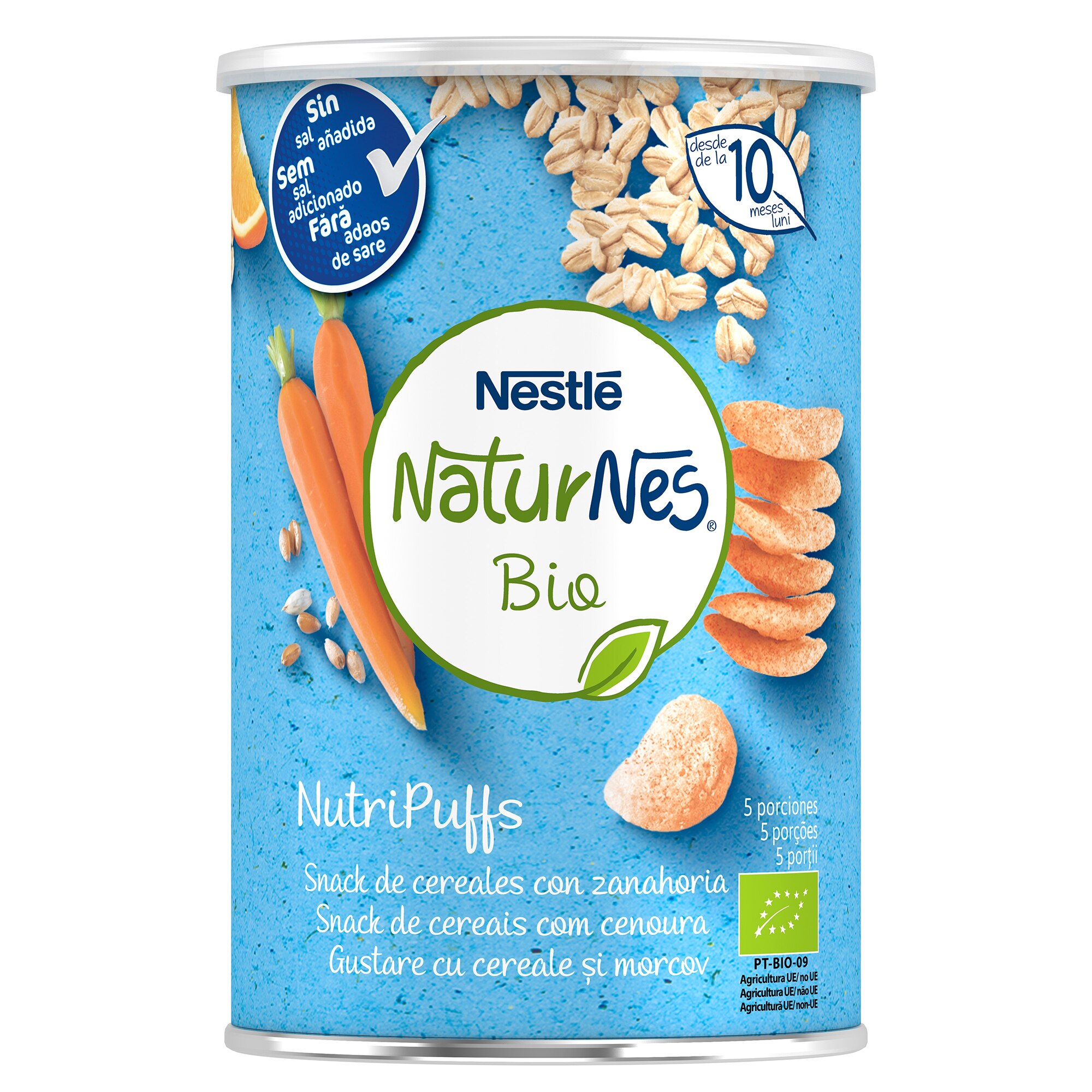 Snack din cereale BIO NaturNes NutriPuffs cu morcov 35g, de la 10 luni