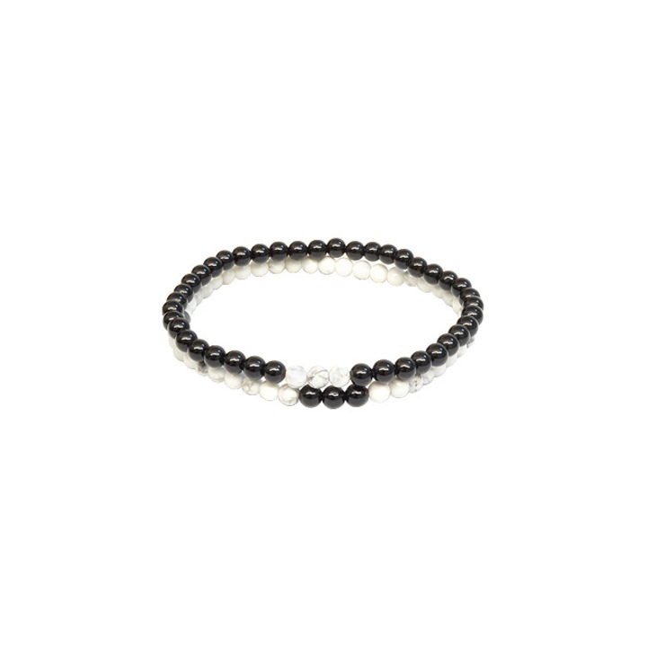 Bratara dubla 'El si Ea' sfere 4mm, Onix Negru si Howlit Alb, unisex, e-crystals
