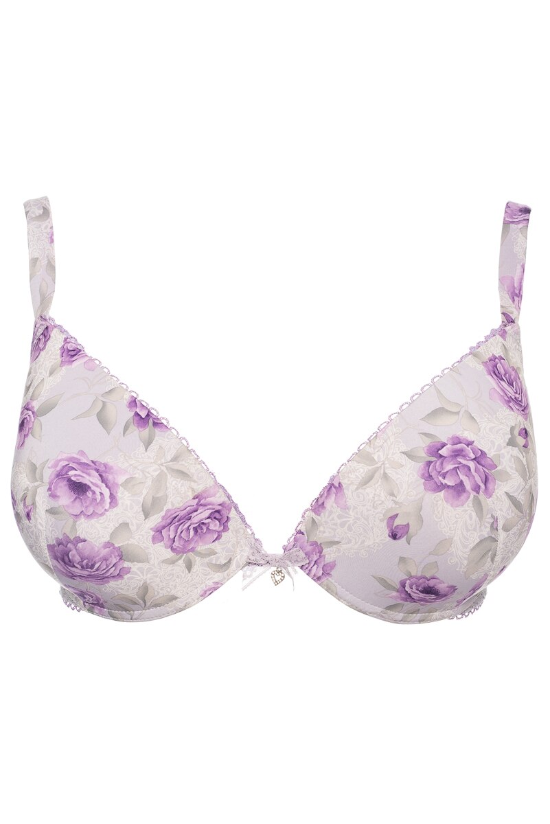 Sutien din microfibra, Model floral 3D, Push-up cu gel, Intimamoda 5676, Lila
