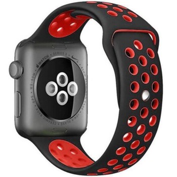 Curea iUni compatibila cu Apple Watch 1/2/3/4/5/6, 44mm, Silicon Sport, Negru/Rosu