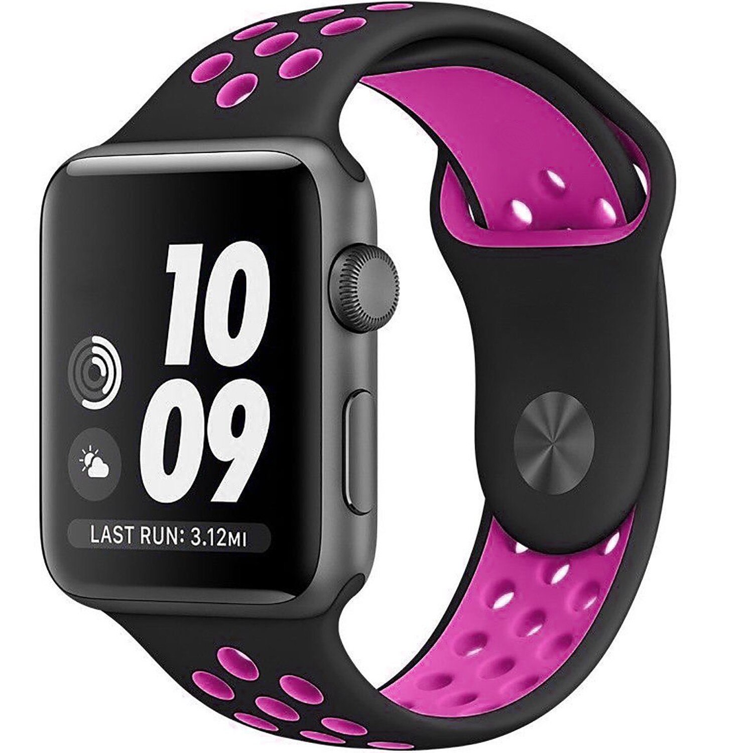 Curea iUni compatibila cu Apple Watch 1/2/3/4/5/6, 40mm, Silicon Sport, Negru/Roz