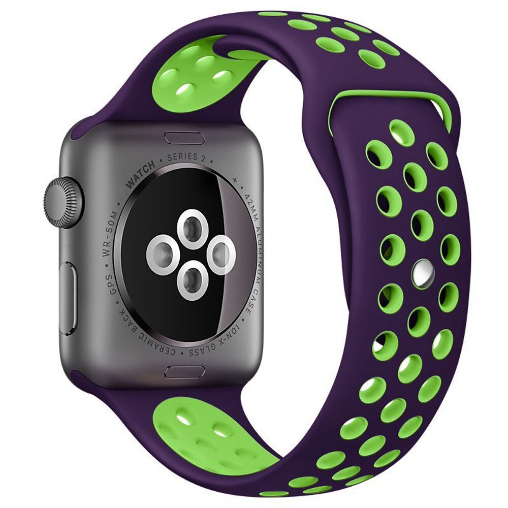 Curea iUni compatibila cu Apple Watch 1/2/3/4/5/6, 40mm, Silicon Sport, Purple/Green