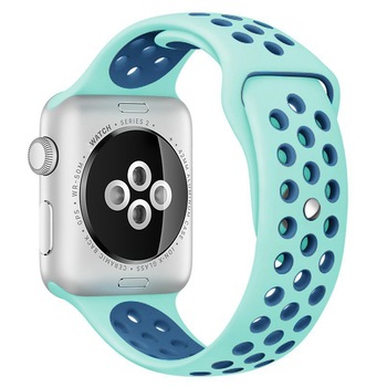 Curea iUni compatibila cu Apple Watch 1/2/3/4/5/6, 40mm, Silicon Sport, Turquoise/Blue Curea iUni compatibila cu Apple Watch 1/2/3/4/5/6, 40mm, Silicon Sport, Turquoise/Blue