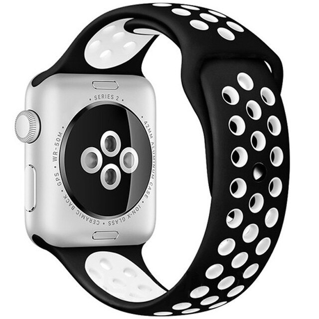 Curea iUni compatibila cu Apple Watch 1/2/3/4/5/6, 44mm, Silicon Sport, Negru/Alb