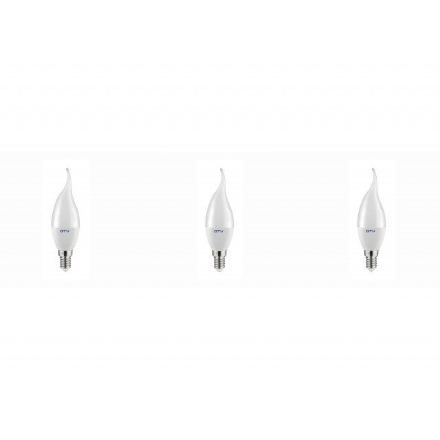 Set 3 becuri led E14, 8W(54W), flacara, lumina alba naturala, 4000K, 700 lm, A+, GTV