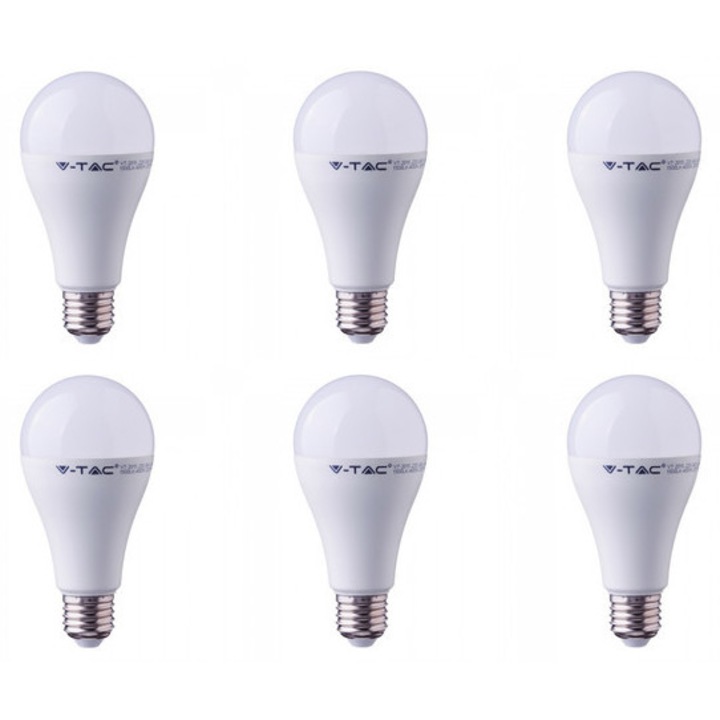 Комплект от 6 броя led крушки E27, 15W(90W), топла светлина, 2700K, 1350 lm, V-TAC