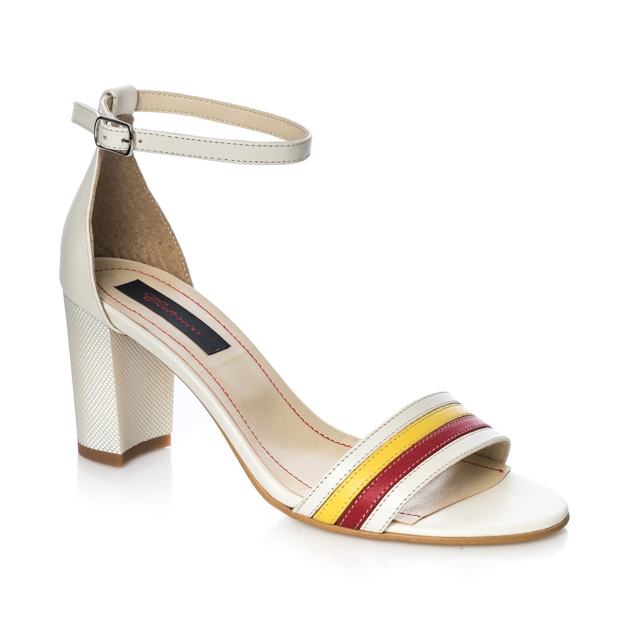 Sandale dama din piele naturala - Bej cu Rosu si Galben - S5 BRG