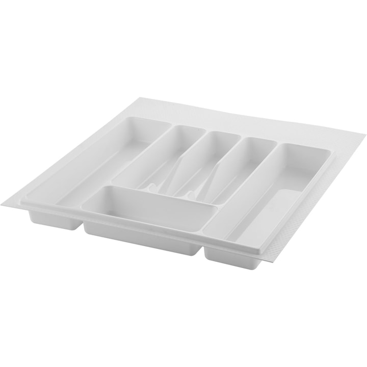 Поставка за органайзер за прибори, бяла, за външна ширина на корпуса 550 мм, с възможност за монтиране в кухненско чекмедже