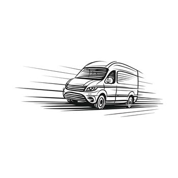 Sticker decorativ modern, Schita Mercedes Sprinter in miscare, PVC autocolant, Negru, 120 x 45 cm Sticker decorativ modern, Schita Mercedes Sprinter in miscare, PVC autocolant, Negru, 120 x 45 cm