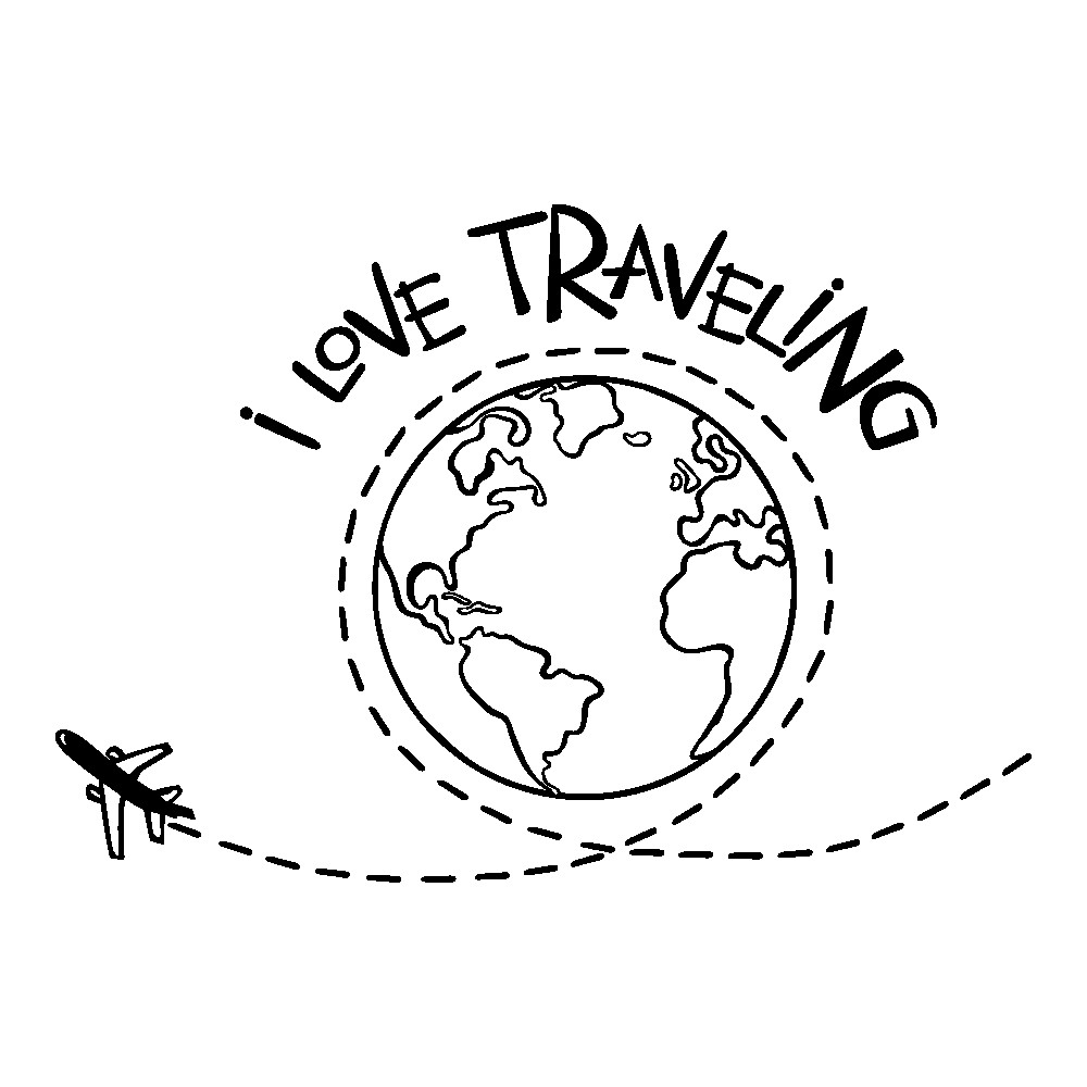 Sticker decorativ modern, Pentru camera copiilor, Benzi desenate, Animatie, I love traveling, PVC autocolant, Negru, 110 x 76 cm