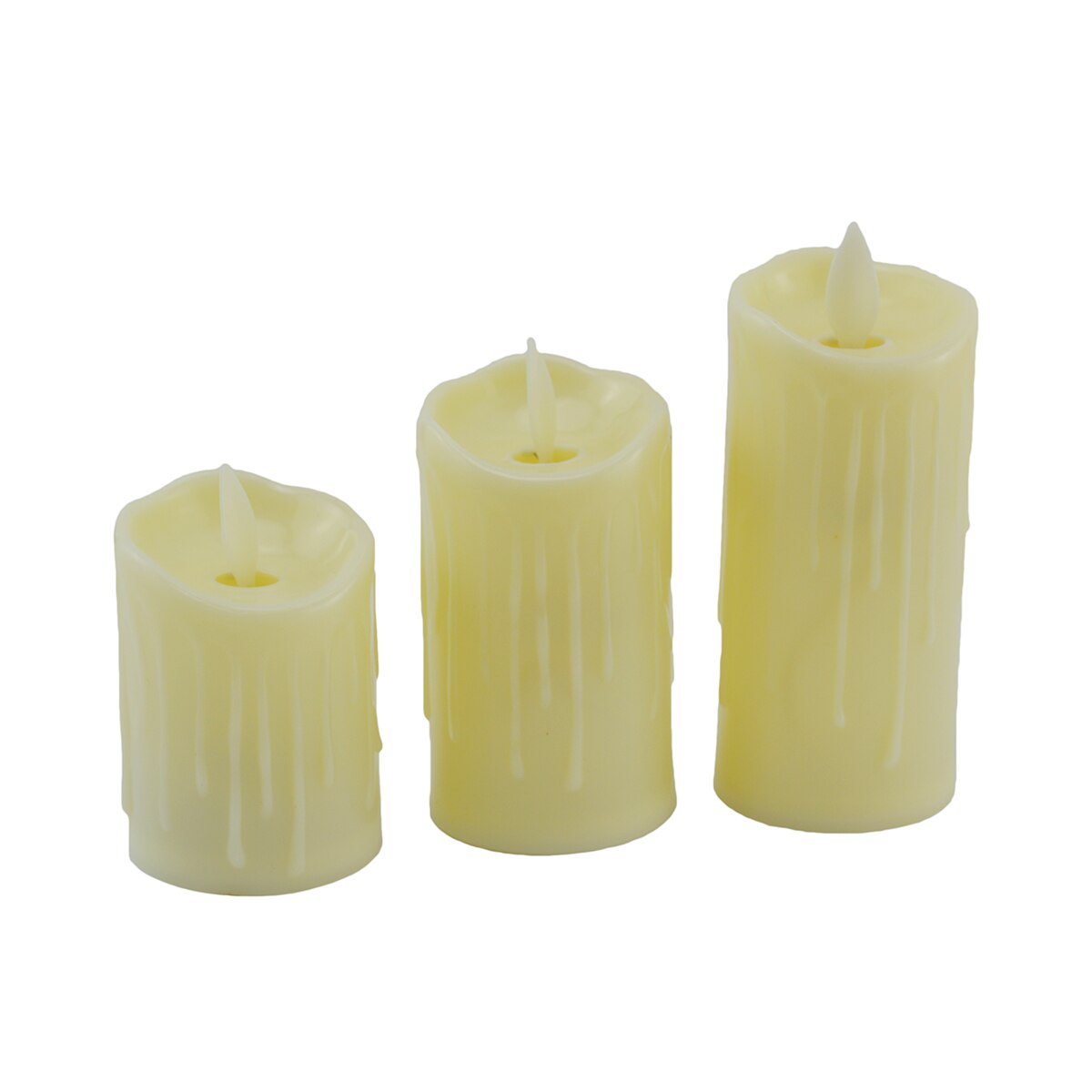 Pachet 3 lumanari led crem, efect flacara reala 7/9/11x5cm, 2-127