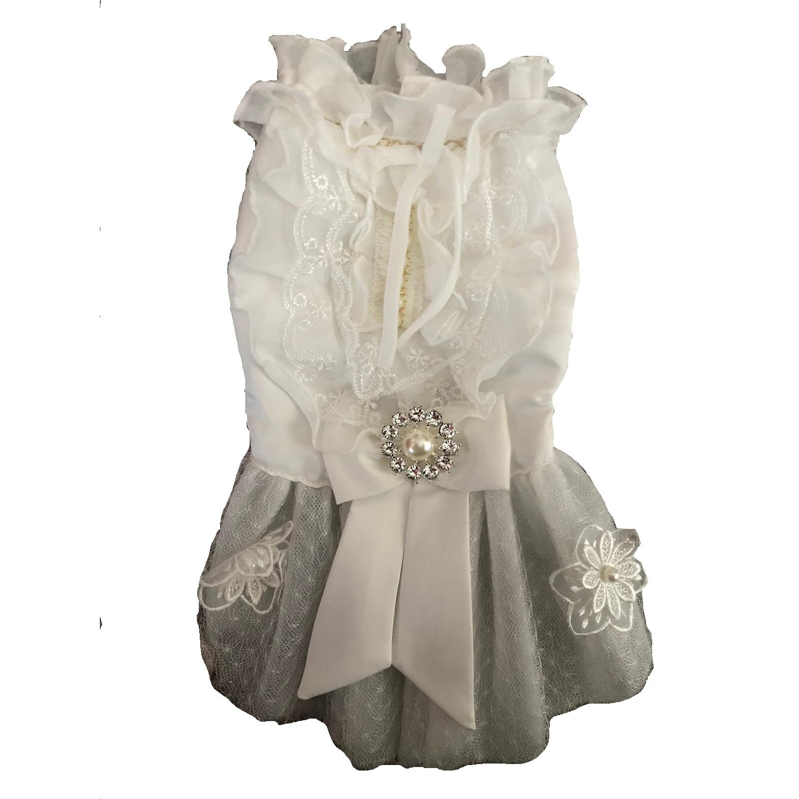 Rochie catei alba cu perle, XS(26 cm lungime)