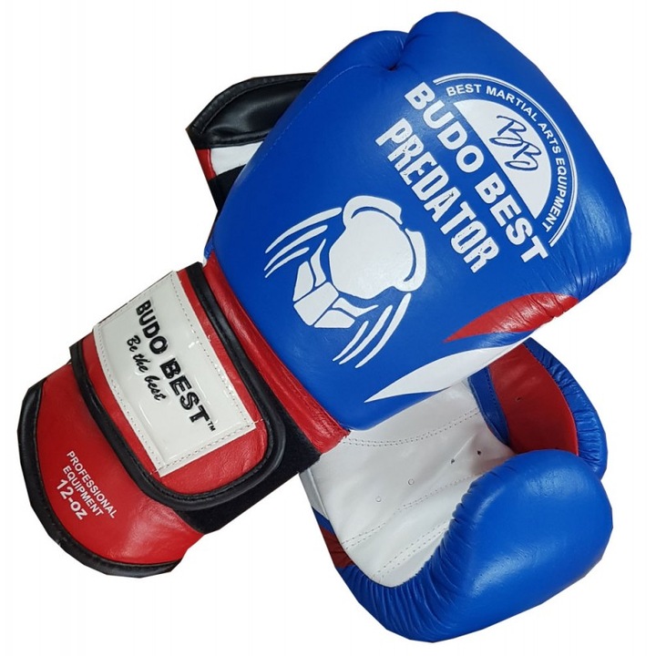 BudoBest PREDATOR bokszkesztyű, valódi bőr, 10 oz. méret, kék / piros