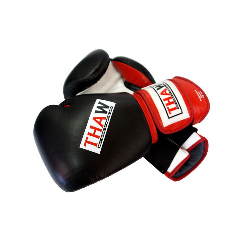 Manusi de box ThaW Muay Thai, Negru/Rosu, Piele naturala, 8 Oz