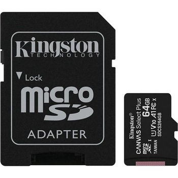 Card de memorie MicroSD Kingston Canvas Select Plus, 64GB, 100MB/s, cu adaptor Card de memorie MicroSD Kingston Canvas Select Plus, 64GB, 100MB/s, cu adaptor