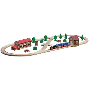 Set din lemn Eichhorn Tren Farm cu sina in forma ovala cu accesorii Set din lemn Eichhorn Tren Farm cu sina in forma ovala cu accesorii