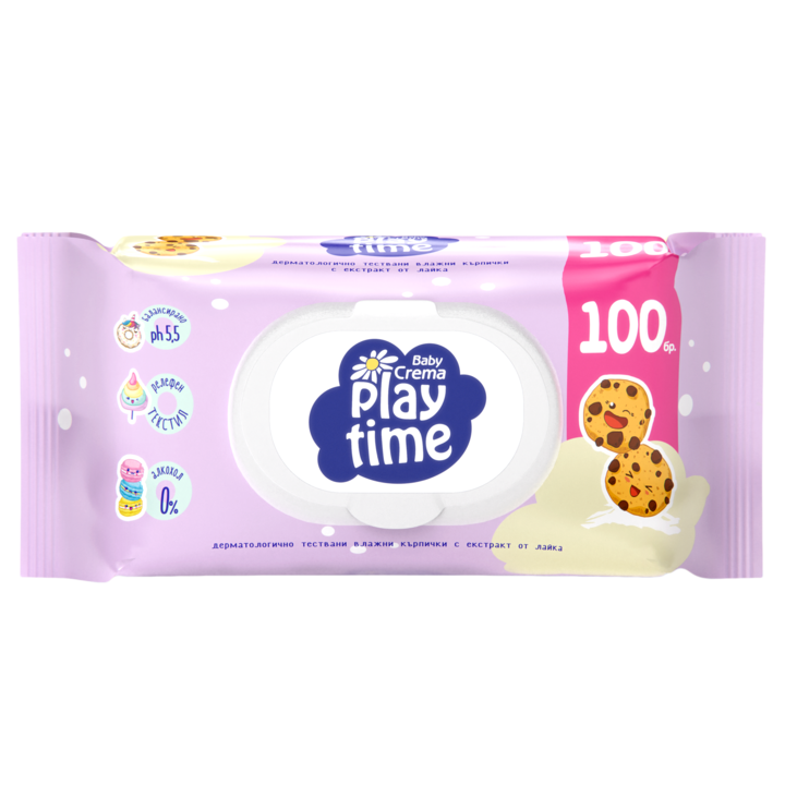 Servetele umede Baby Crema, Play Time, Musetel, 100 bucati
