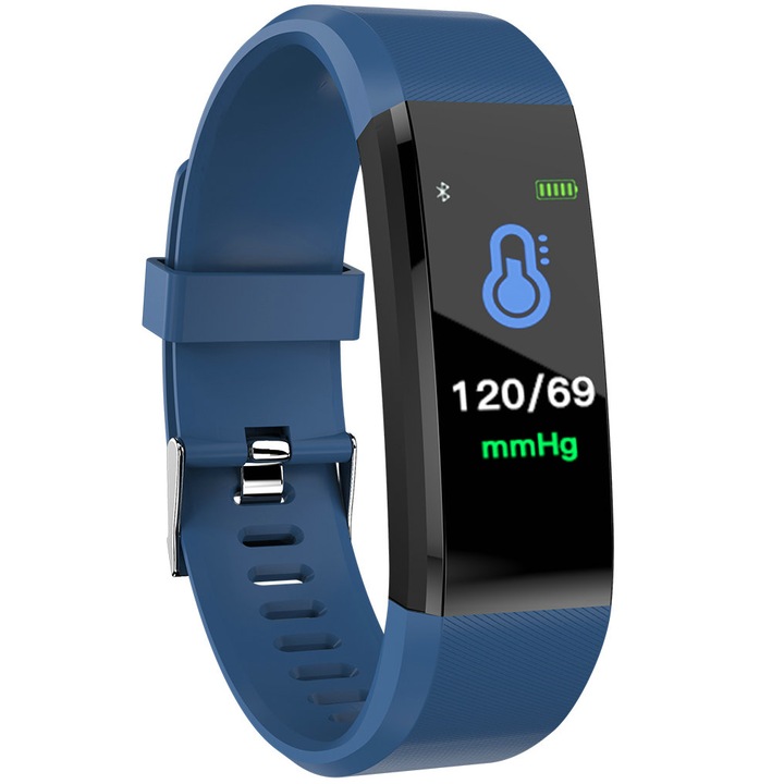 Ceas Bratara Fitness Inteligenta, Functii Smartwatch, Monitorizare Sanatate, Eleganta, Unisex, Culoare Albastru