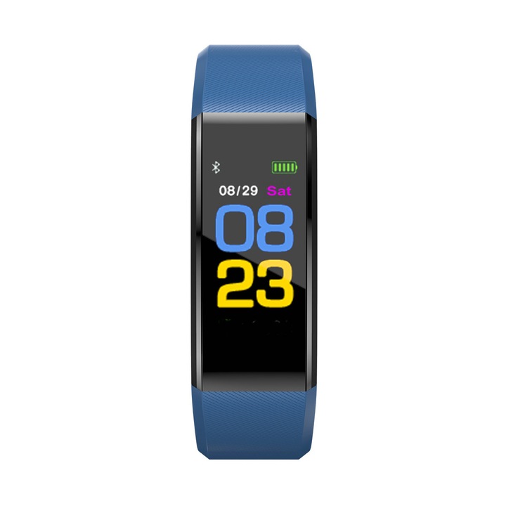 Ceas Bratara Fitness Inteligenta, Functii Smartwatch, Monitorizare Sanatate, Eleganta, Unisex, Culoare Albastru