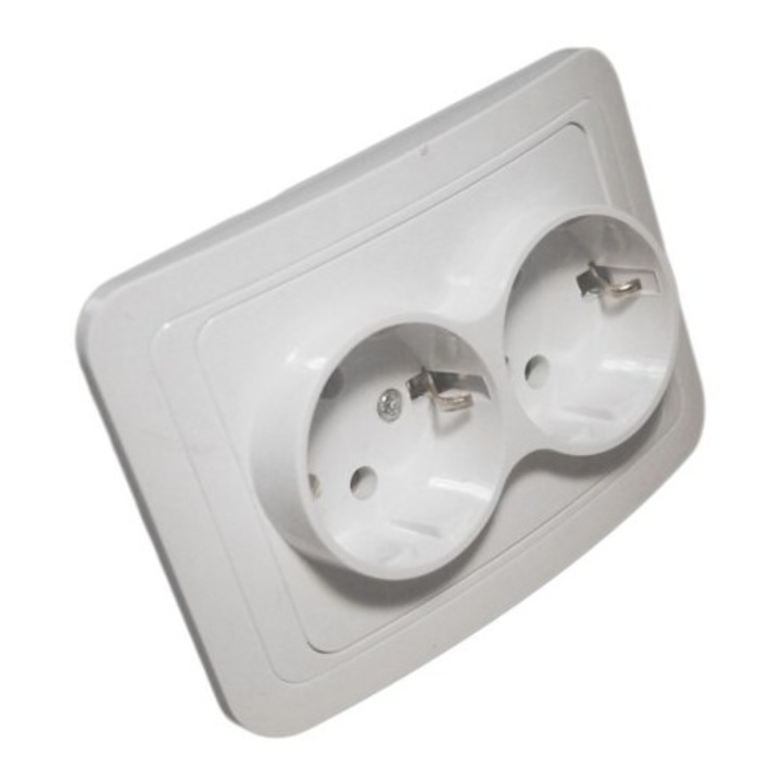 Priza ST CP Dubla ODOSUN OD1004 Alb Monobloc IP20