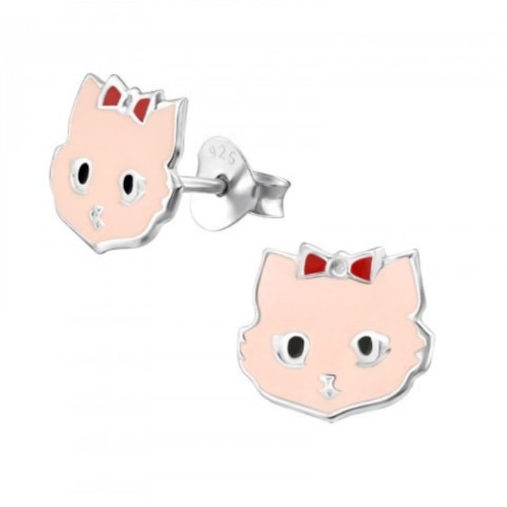 925 ezüst fülbevaló PINK KITTEN, mérete 10 mm x 9 mm, Girly Collection by Boutique 23, ékszerdoboz mellékelve