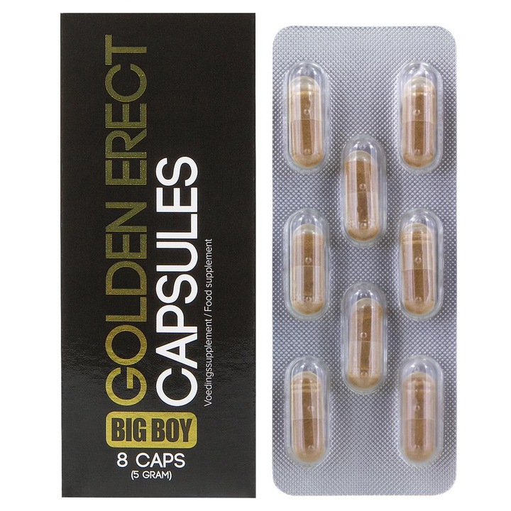 Capsule Big Boy Golden XXL Erect, pentru erectie puternica, libido, energie si rezistenta sexuala, 8 buc