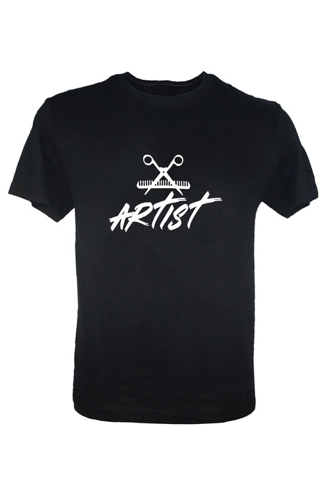 Tricou din bumbac negru, barbati, cu imprimeu Artist, Negru