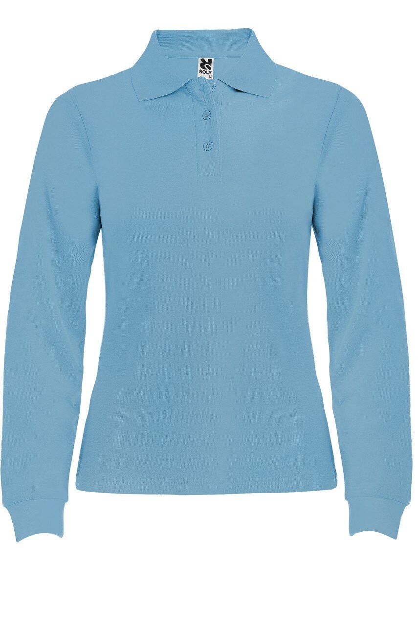 Tricou polo cu maneca lunga femei, bumbac, Roly Estrella, Albastru deschis