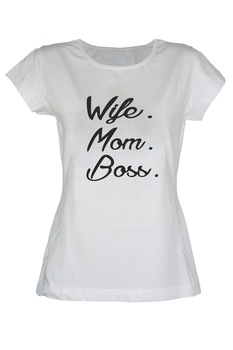 Tricou dama din bumbac cu imprimeu Wife Mom Boss TripleT clothing, Alb Tricou dama din bumbac cu imprimeu Wife Mom Boss TripleT clothing, Alb