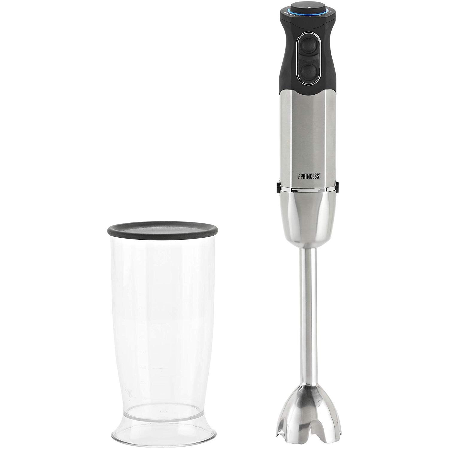 Blender de mana Princess 221206, 1000 W, 5 Trepte de viteza + Turbo, Negru/Inox