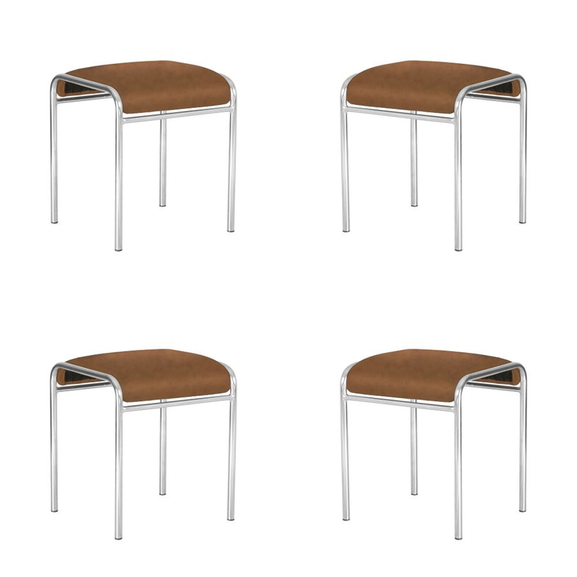 Set 4 scaune de tip taburet CADDY CHROME, Aramiu piele ecologica